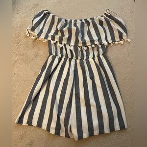 Striped fringe trim off the shoulder romper size L (8/10)